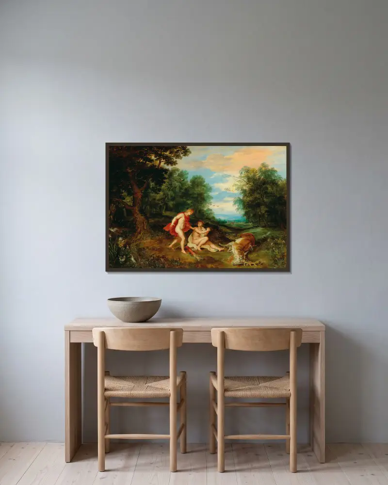 Apollo comforting Cyparissus av Jan Brueghel the Younger inramad på en vägg