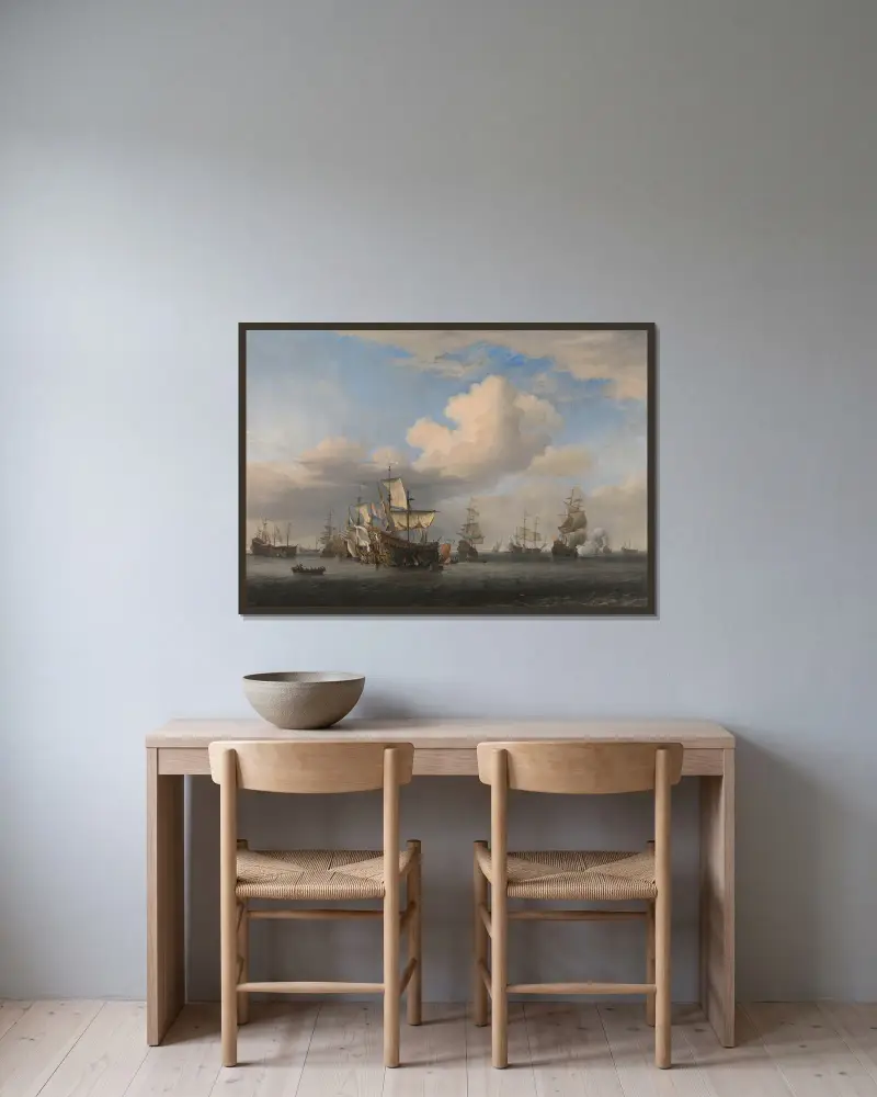 Captured English Ships after the Four Days’ Battle av Willem van de Velde the Younger inramad på en vägg