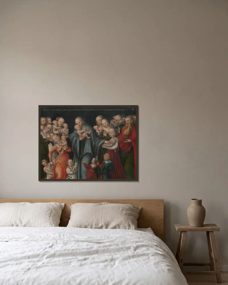 Kristus žehná dětem, Lucas Cranach the Younger v rámu na stěně