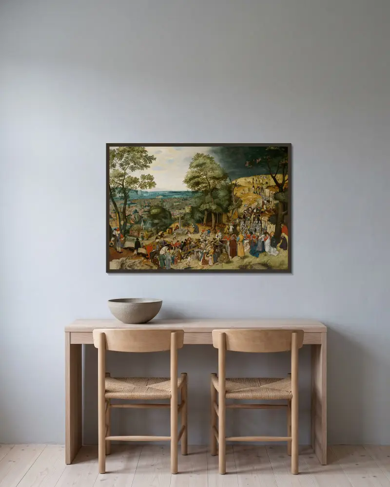 Christus trägt das Kreuz von Pieter Brueghel The Younger gerahmt an einer Wand