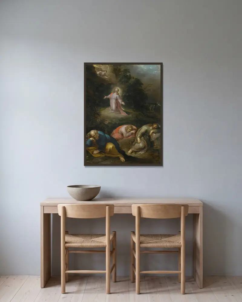 Kristus i Getsemane av Frans Francken the Younger inramad på en vägg