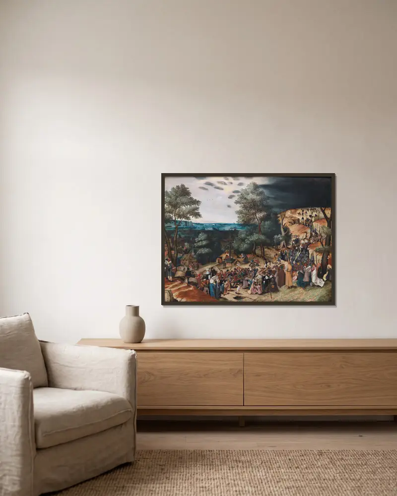 Kristus på väg till Golgata av Pieter Brueghel The Younger inramad på en vägg