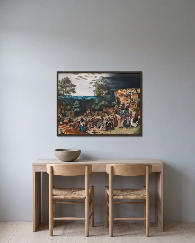 Kristus på väg till Golgata av Pieter Brueghel The Younger inramad på en vägg