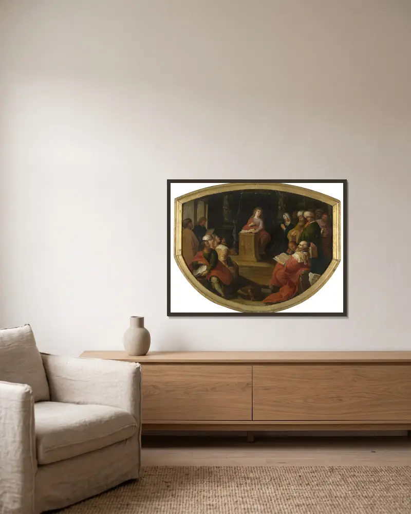 Christ’s dispute with the doctors in the temple av Frans Francken the Younger inramad på en vägg
