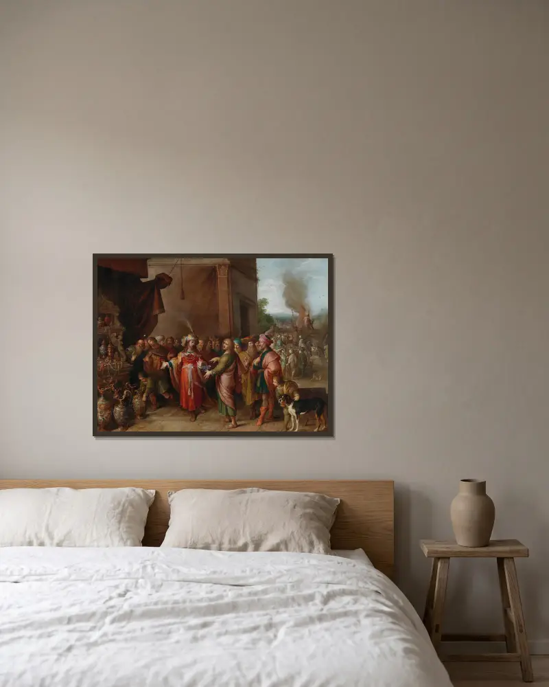 Croesus showing Solon his Riches av Frans Francken the Younger inramad på en vägg
