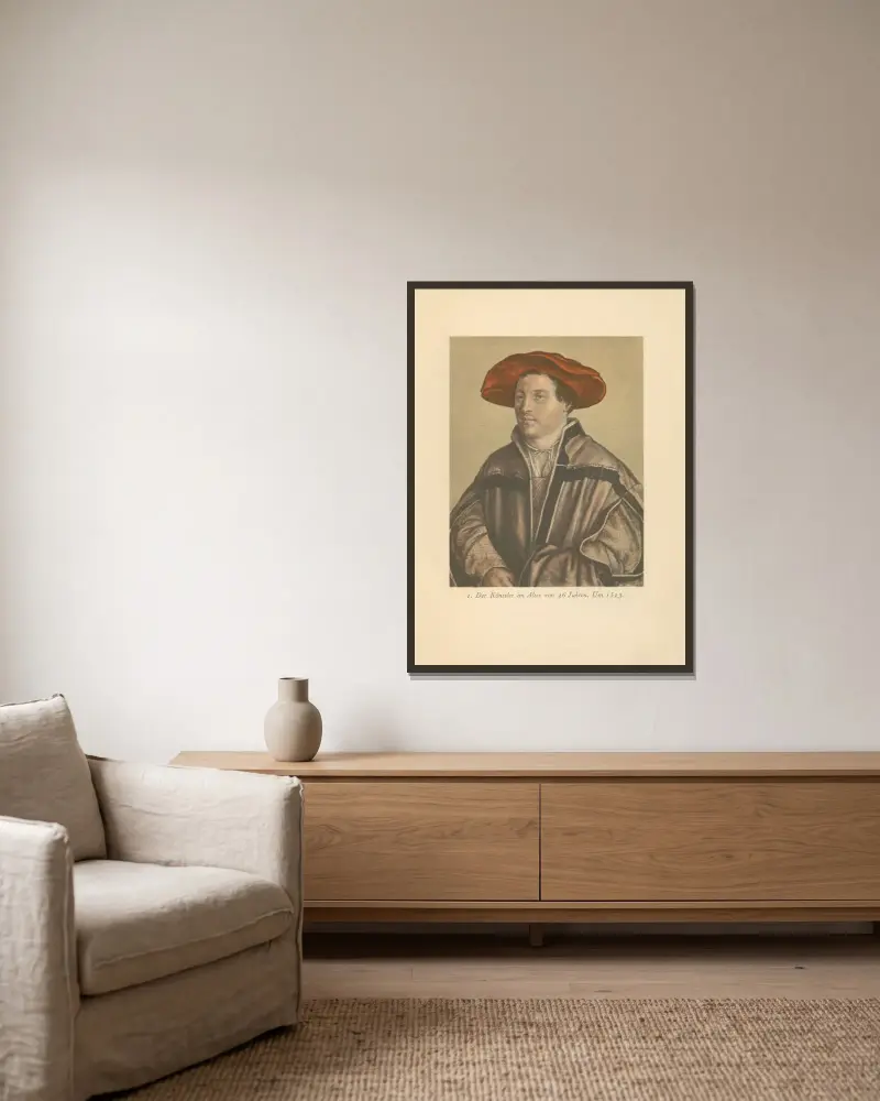 Der Künstler im Alter von 26 Jahren von Hans Holbein The Younger gerahmt an einer Wand
