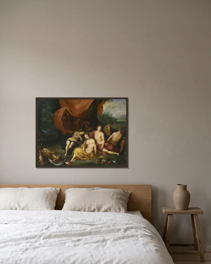 Diana och hennes nymfer efter jakten av Jan Brueghel the Younger inramad på en vägg