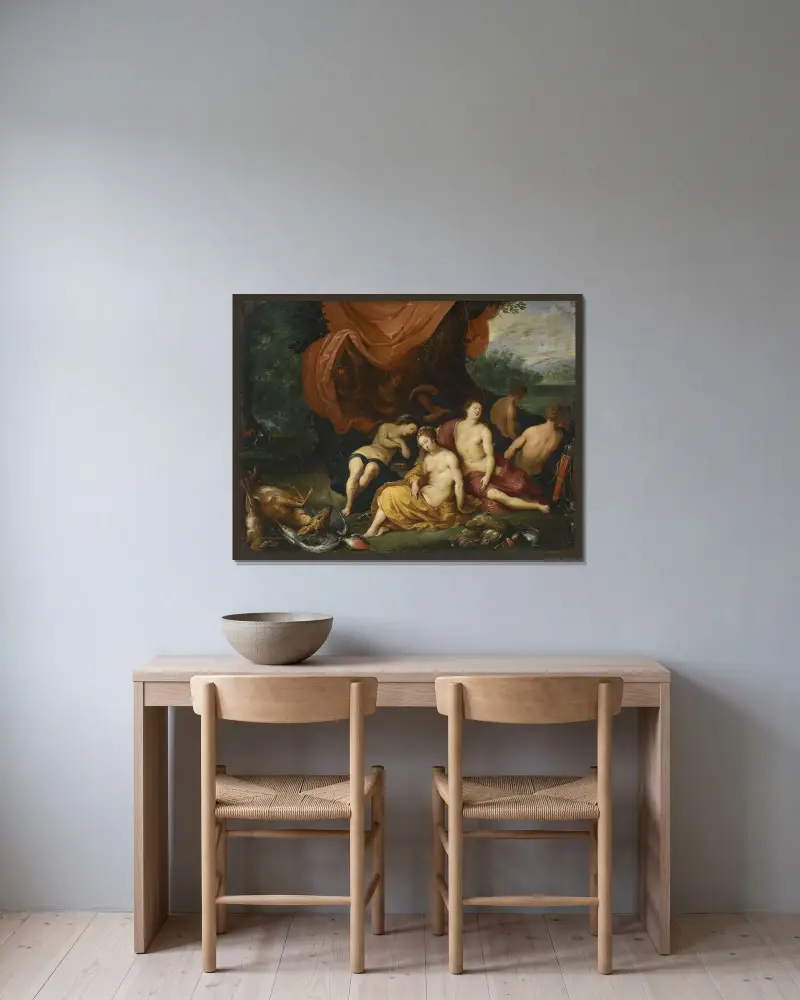 Diana och hennes nymfer efter jakten av Jan Brueghel the Younger inramad på en vägg