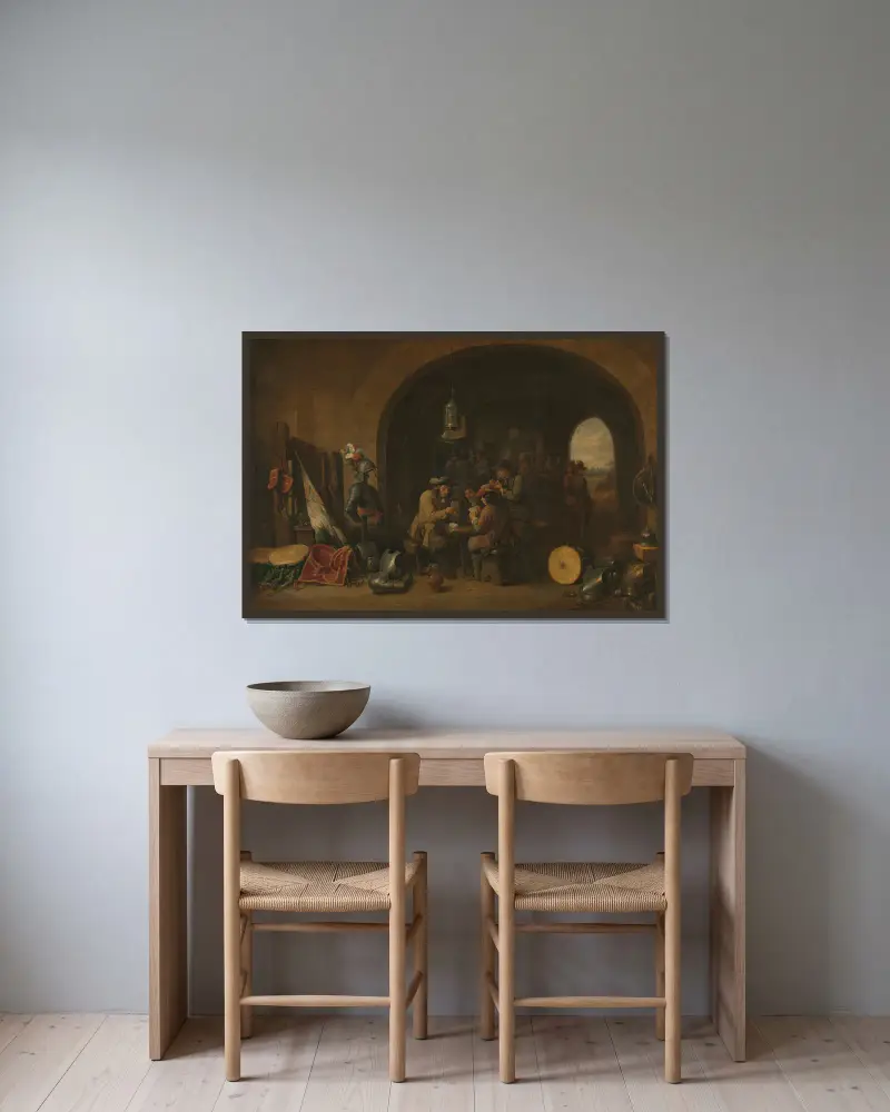 Wachstube von David Teniers The Younger gerahmt an einer Wand