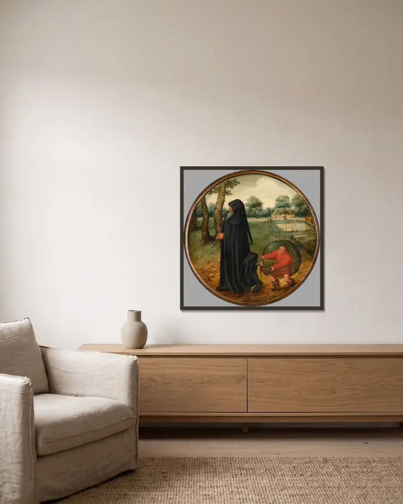 Jag sörjer för att världen är så opålitlig av Pieter Brueghel The Younger inramad på en vägg