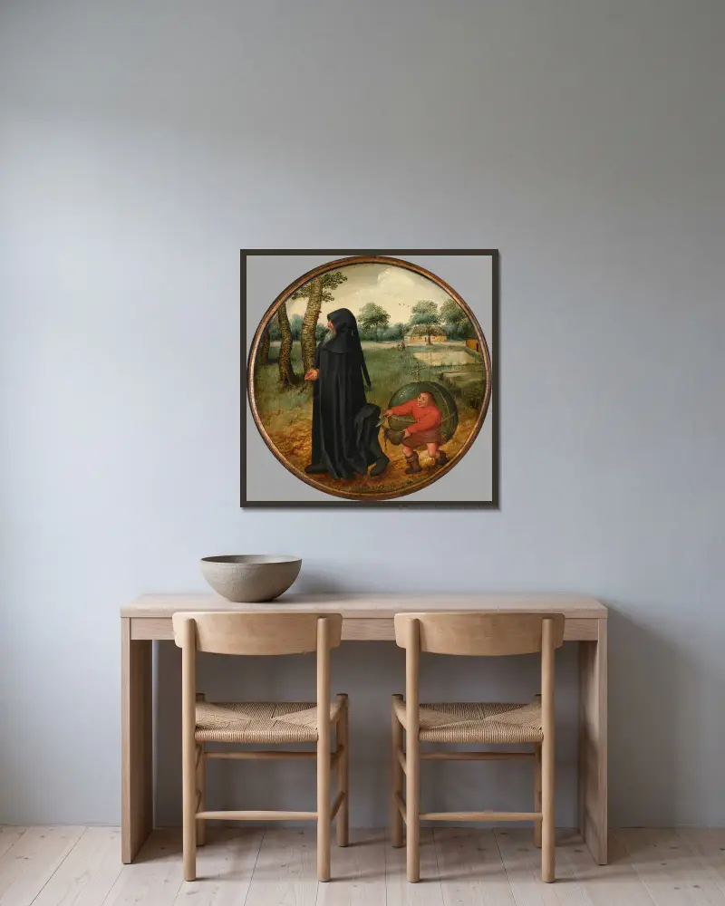 Jag sörjer för att världen är så opålitlig av Pieter Brueghel The Younger inramad på en vägg