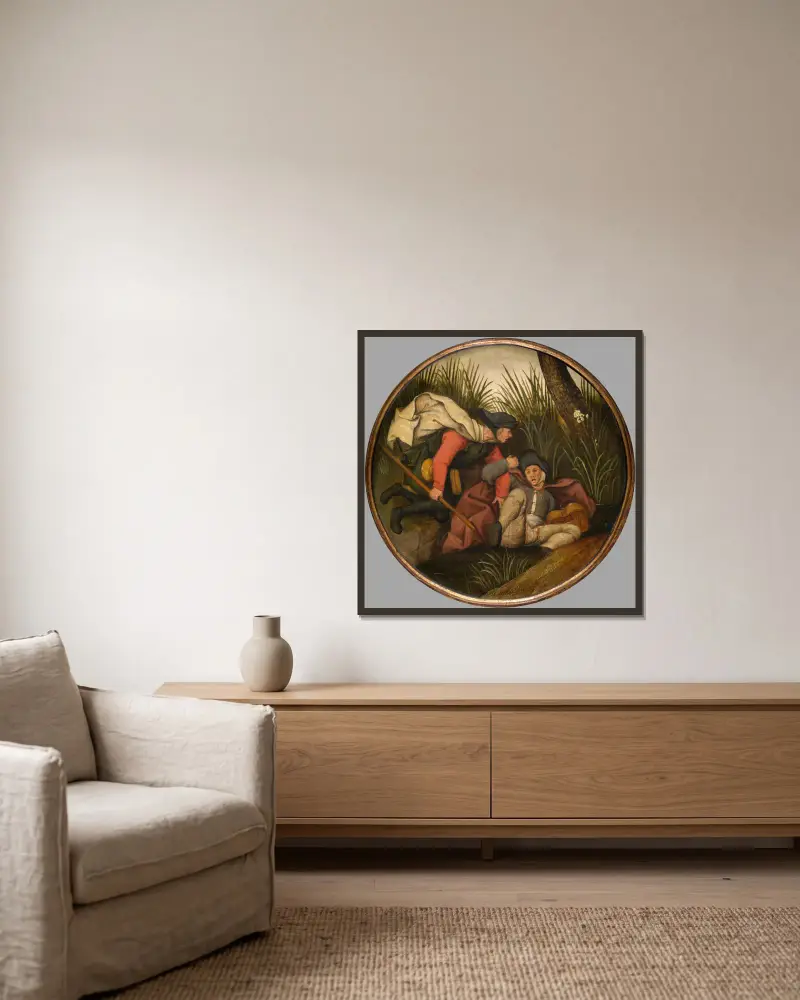 Om den blinde leder den blinde, faller båda i diket av Pieter Brueghel The Younger inramad på en vägg