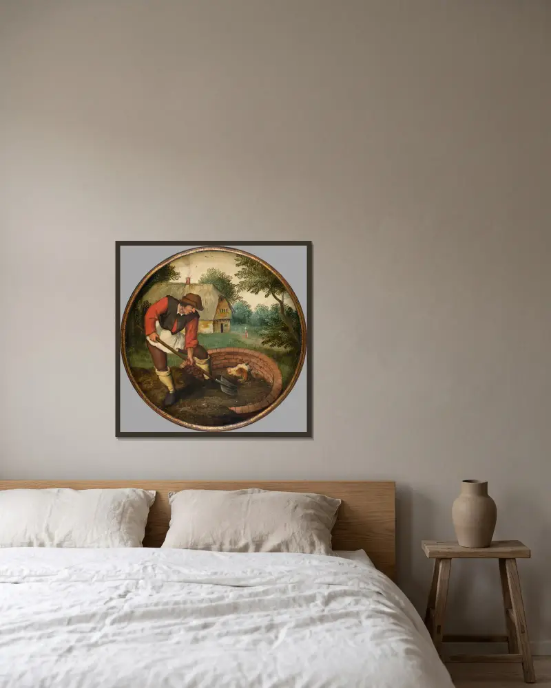 Det är för sent att fylla igen brunnen när kalven har drunknat av Pieter Brueghel The Younger inramad på en vägg