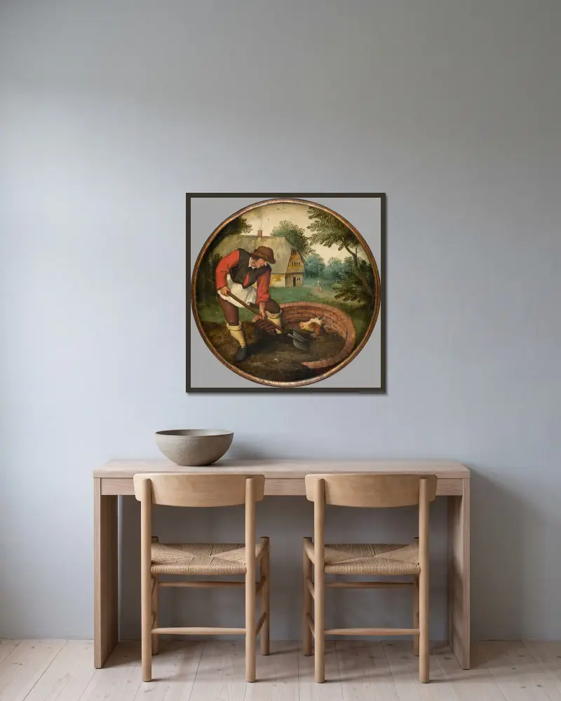 Det är för sent att fylla igen brunnen när kalven har drunknat av Pieter Brueghel The Younger inramad på en vägg