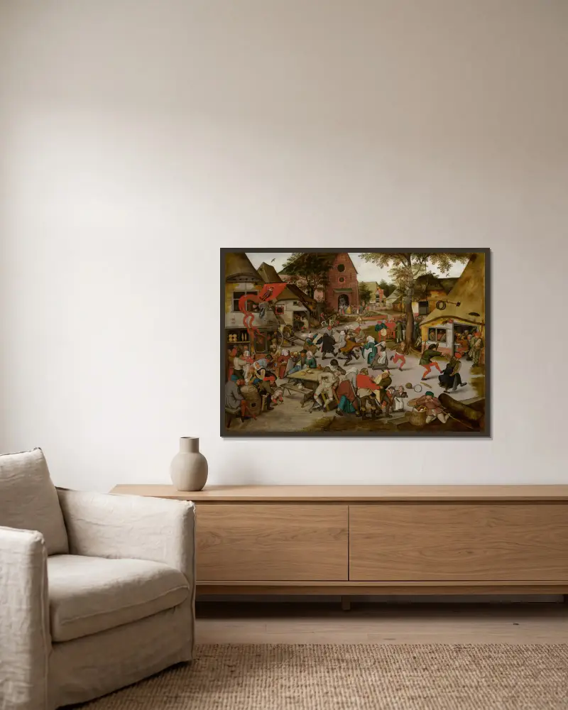 Sankt Görans marknad av Pieter Brueghel The Younger inramad på en vägg