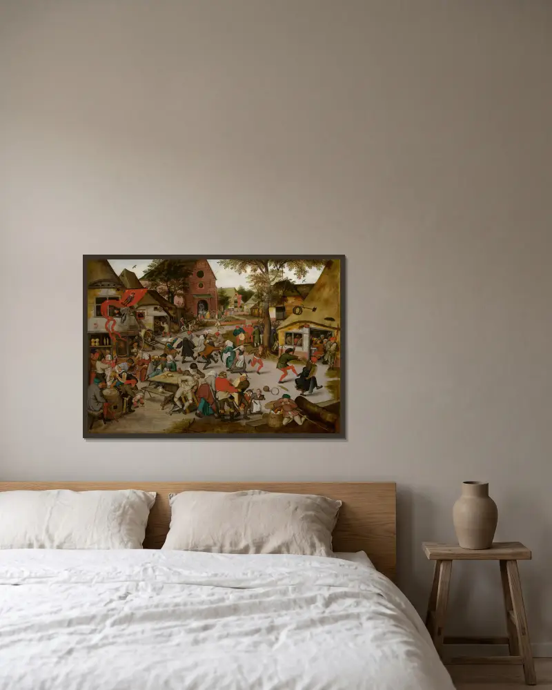 Sankt Görans marknad av Pieter Brueghel The Younger inramad på en vägg