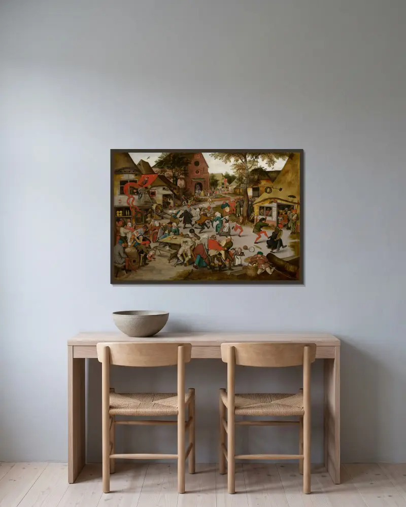 Sankt Görans marknad av Pieter Brueghel The Younger inramad på en vägg