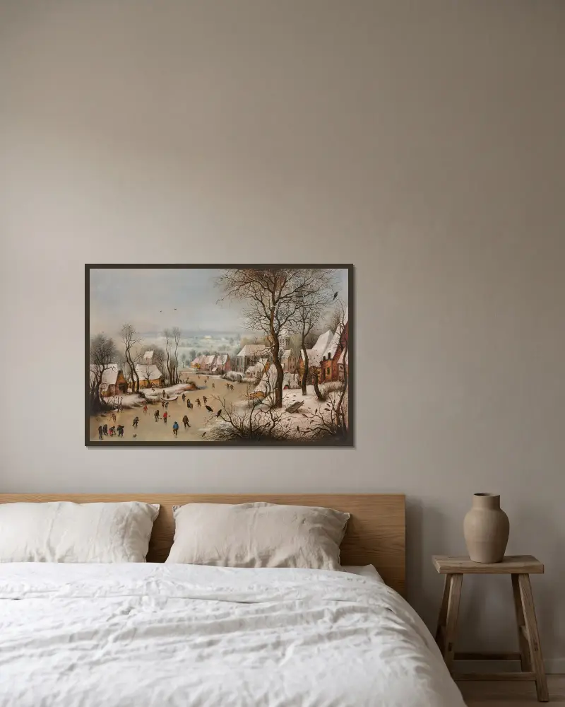 La trappe aux oiseaux av Pieter Brueghel The Younger inramad på en vägg