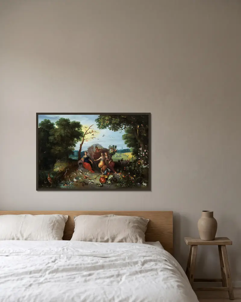 Landskap med allegorier över de fyra elementen av Jan Brueghel the Younger inramad på en vägg