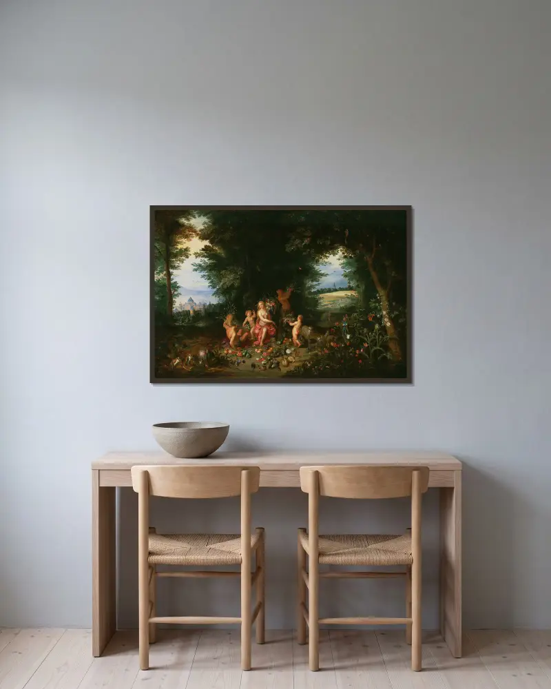 Landscape With Ceres (Allegory of Earth) av Jan Brueghel the Younger inramad på en vägg