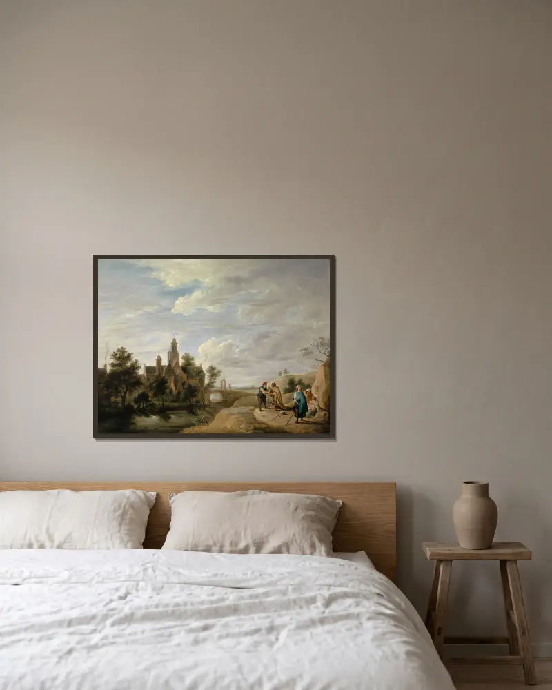 Landscape with Staffage Figures av David Teniers The Younger inramad på en vägg