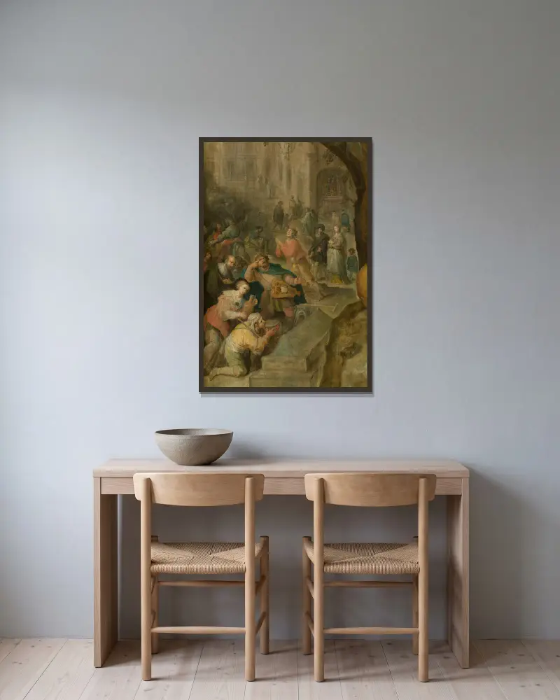 Wundertätige Ereignisse am Grab des heiligen Bruno des Kartäusers von Frans Francken the Younger gerahmt an einer Wand