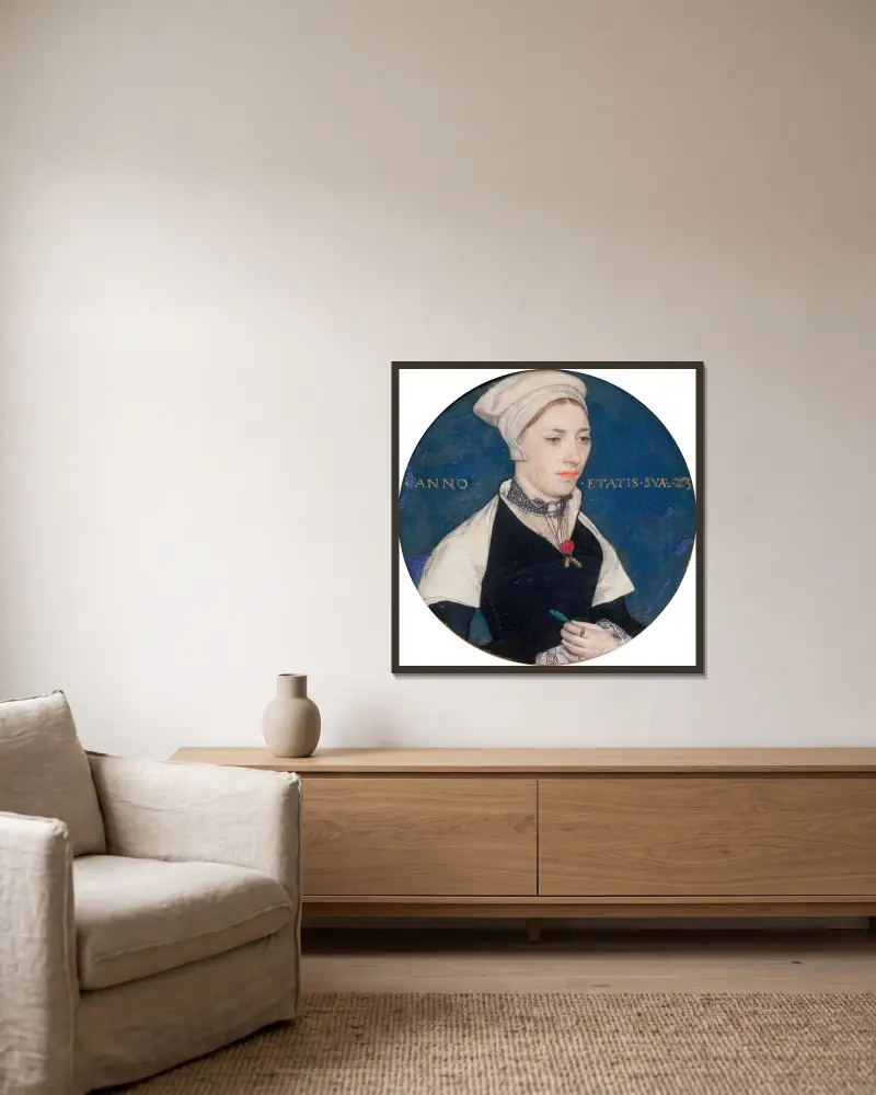 Mrs Jane Small, 1536 von Hans Holbein The Younger gerahmt an einer Wand