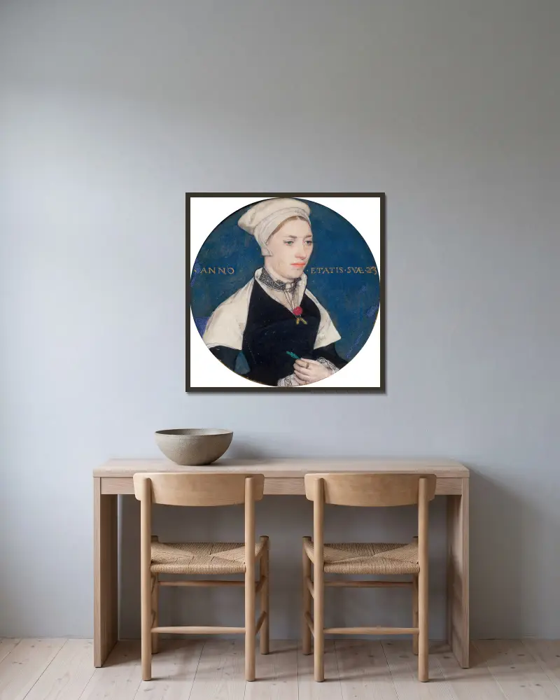 Mrs Jane Small, 1536 von Hans Holbein The Younger gerahmt an einer Wand