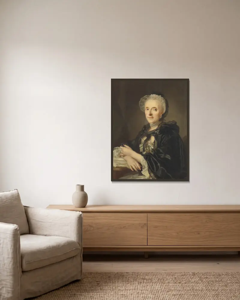 Fru Kristina Magdalena Wargentin av Lorens Pasch the Younger inramad på en vägg