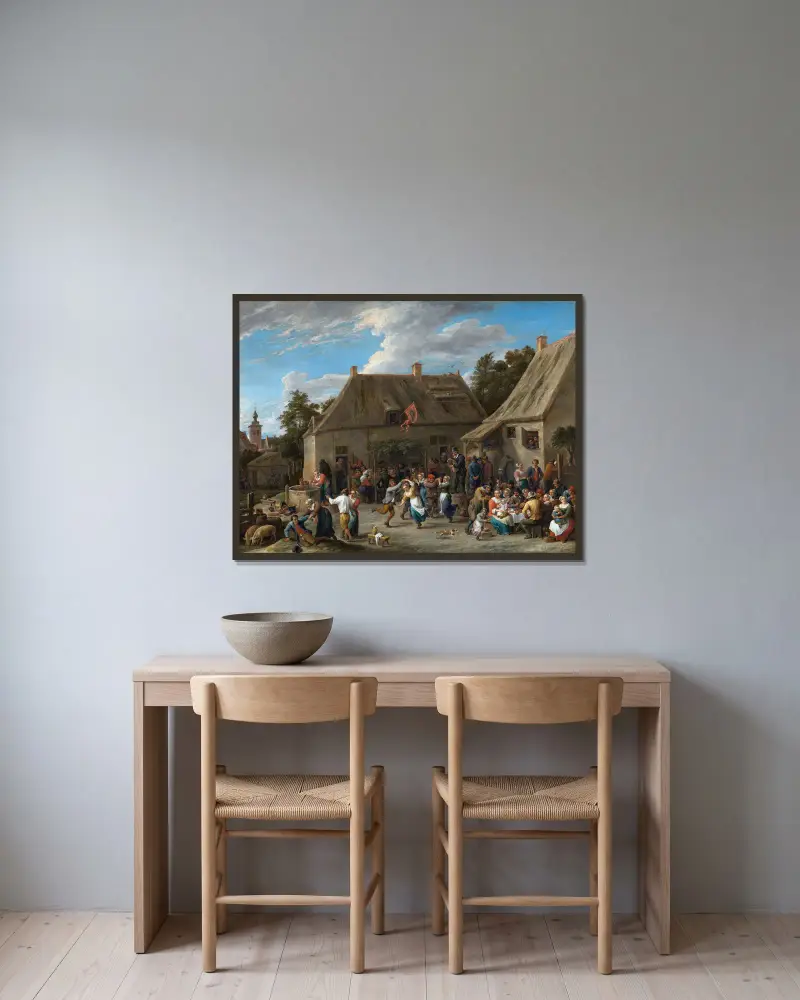 Bauernkirmes von David Teniers The Younger gerahmt an einer Wand