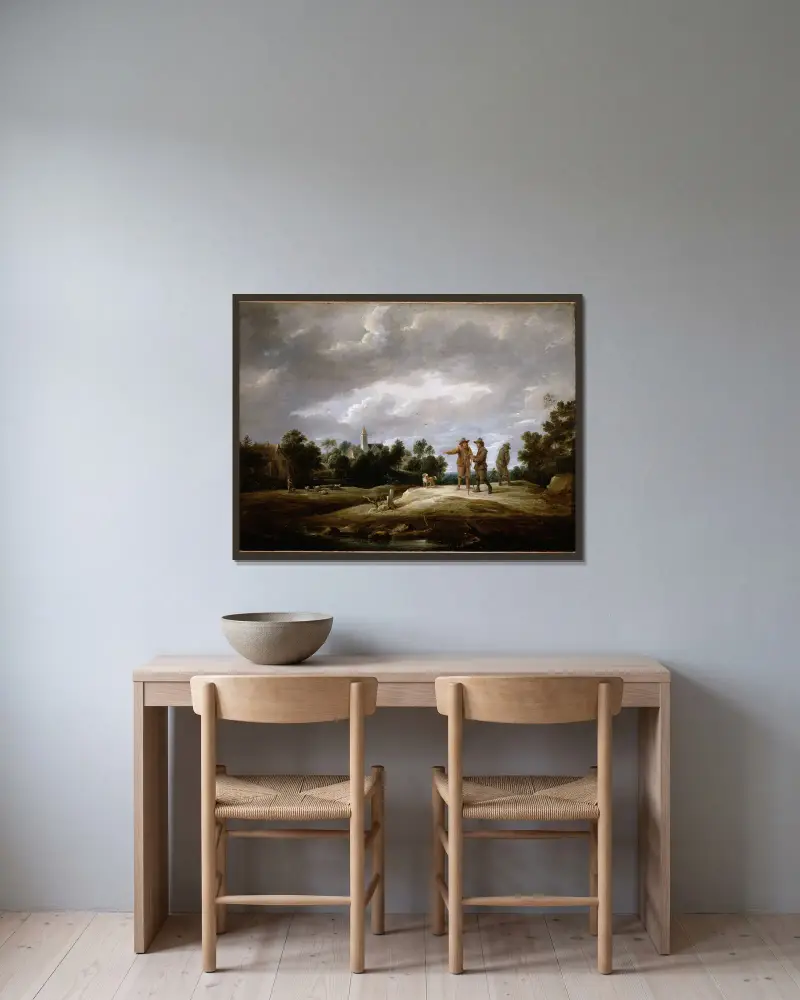 Bauern im Gespräch von David Teniers The Younger gerahmt an einer Wand