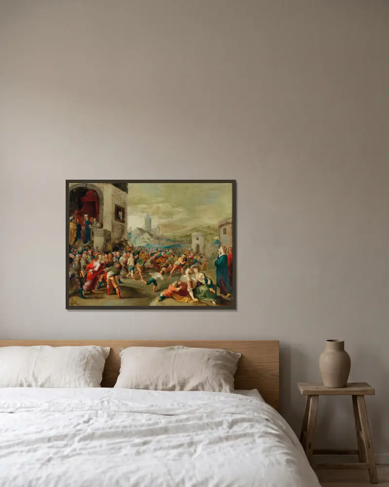 Pilatus tvår sina händer av Frans Francken the Younger inramad på en vägg