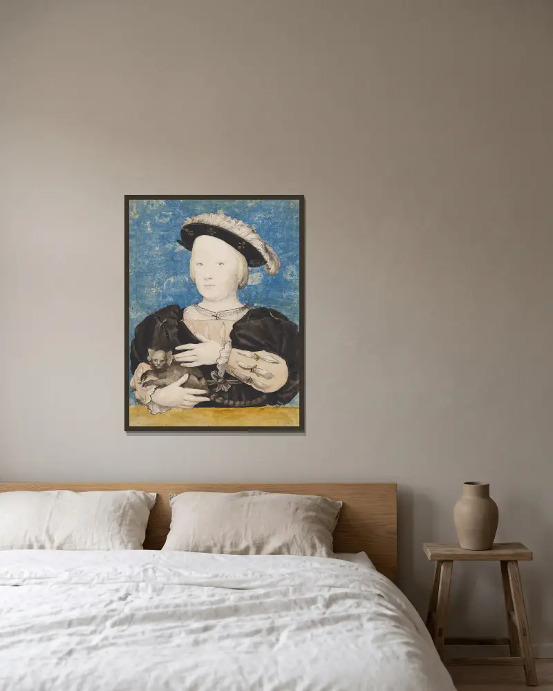 Porträtt av en pojke med en marmoset av Hans Holbein The Younger inramad på en vägg
