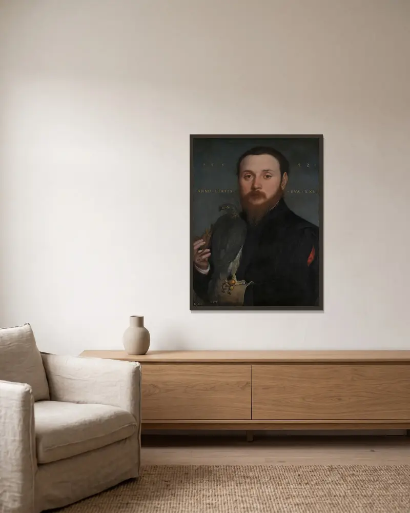 Portret szlachcica z jastrzębiem, Hans Holbein The Younger w ramie na ścianie