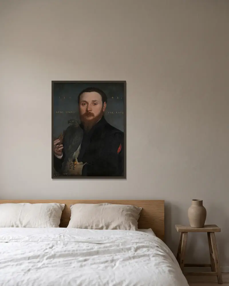 Portret szlachcica z jastrzębiem, Hans Holbein The Younger w ramie na ścianie