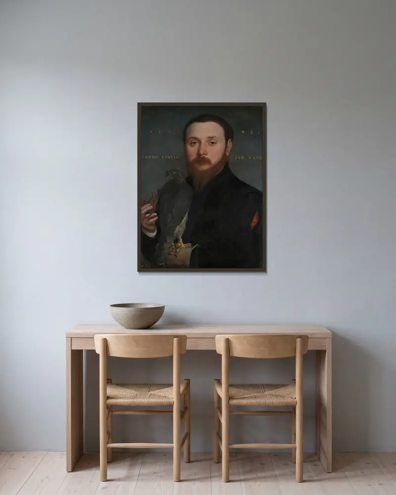 Portret szlachcica z jastrzębiem, Hans Holbein The Younger w ramie na ścianie