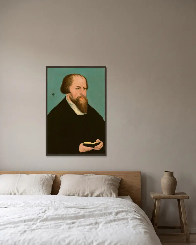 Porträtt av Caspar Cruciger av Lucas Cranach the Younger inramad på en vägg