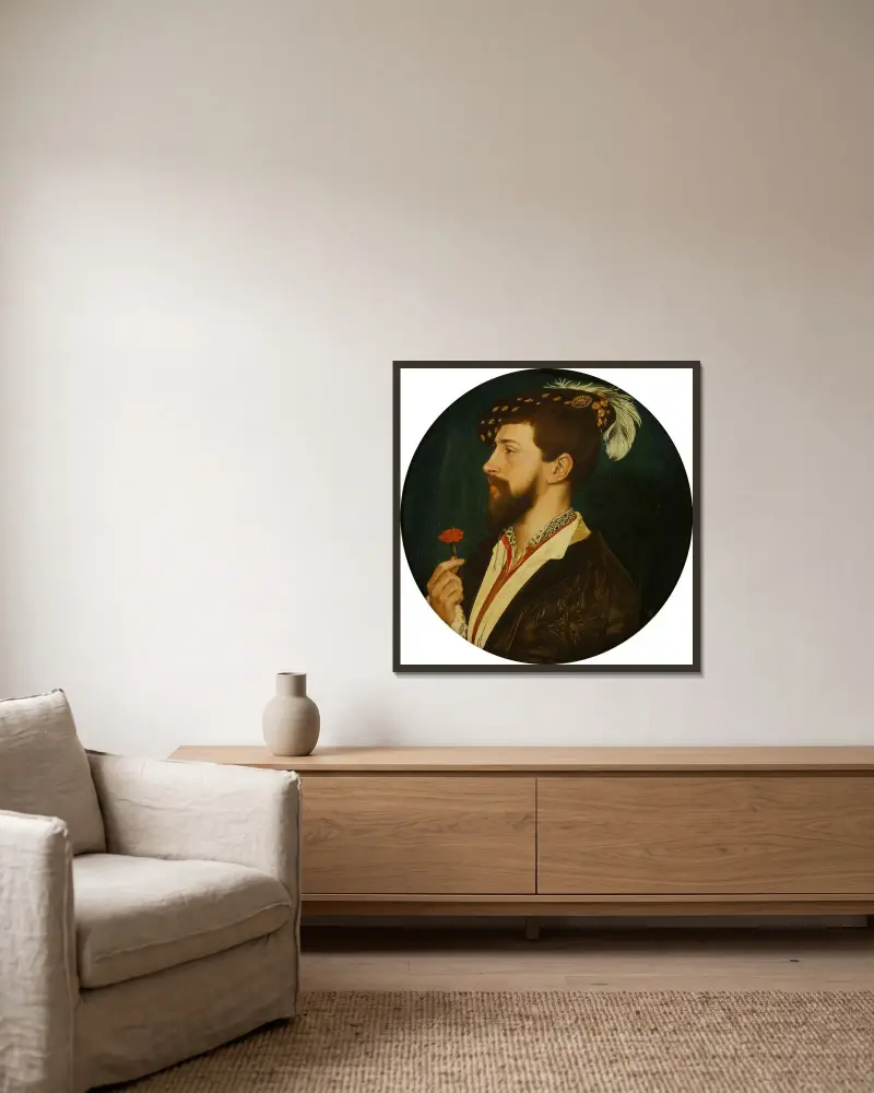 Porträtt av Simon George av Cornwall av Hans Holbein The Younger inramad på en vägg