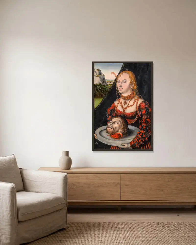 Salome von Lucas Cranach the Younger gerahmt an einer Wand