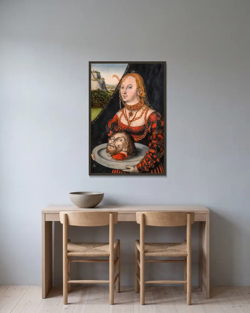 Salome von Lucas Cranach the Younger gerahmt an einer Wand