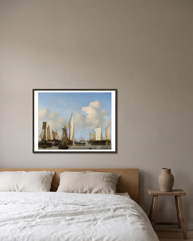 Schiffe auf der Reede von Willem van de Velde the Younger gerahmt an einer Wand