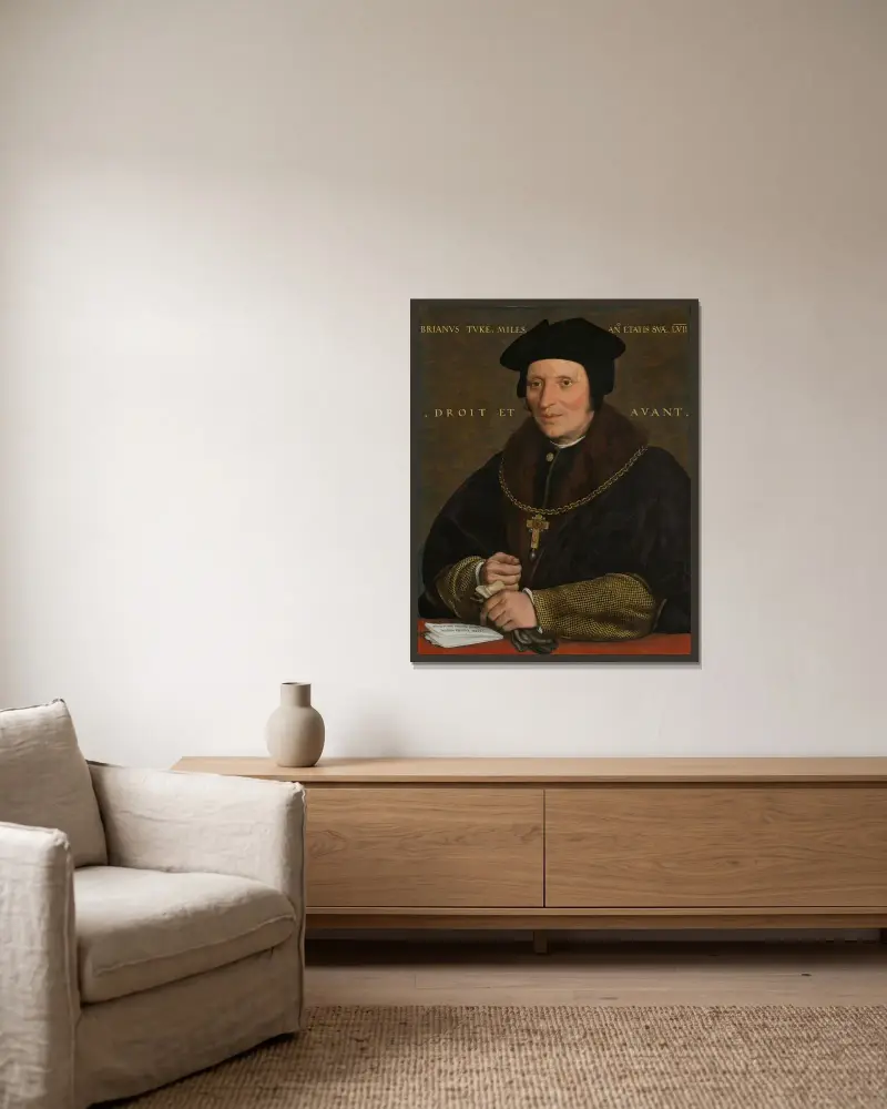 Sir Brian Tuke von Hans Holbein The Younger gerahmt an einer Wand
