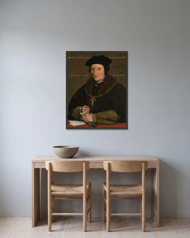 Sir Brian Tuke von Hans Holbein The Younger gerahmt an einer Wand