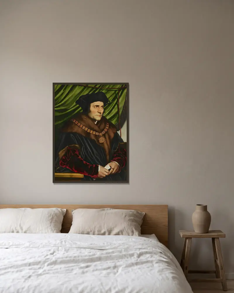 Sir Thomas More von Hans Holbein The Younger gerahmt an einer Wand