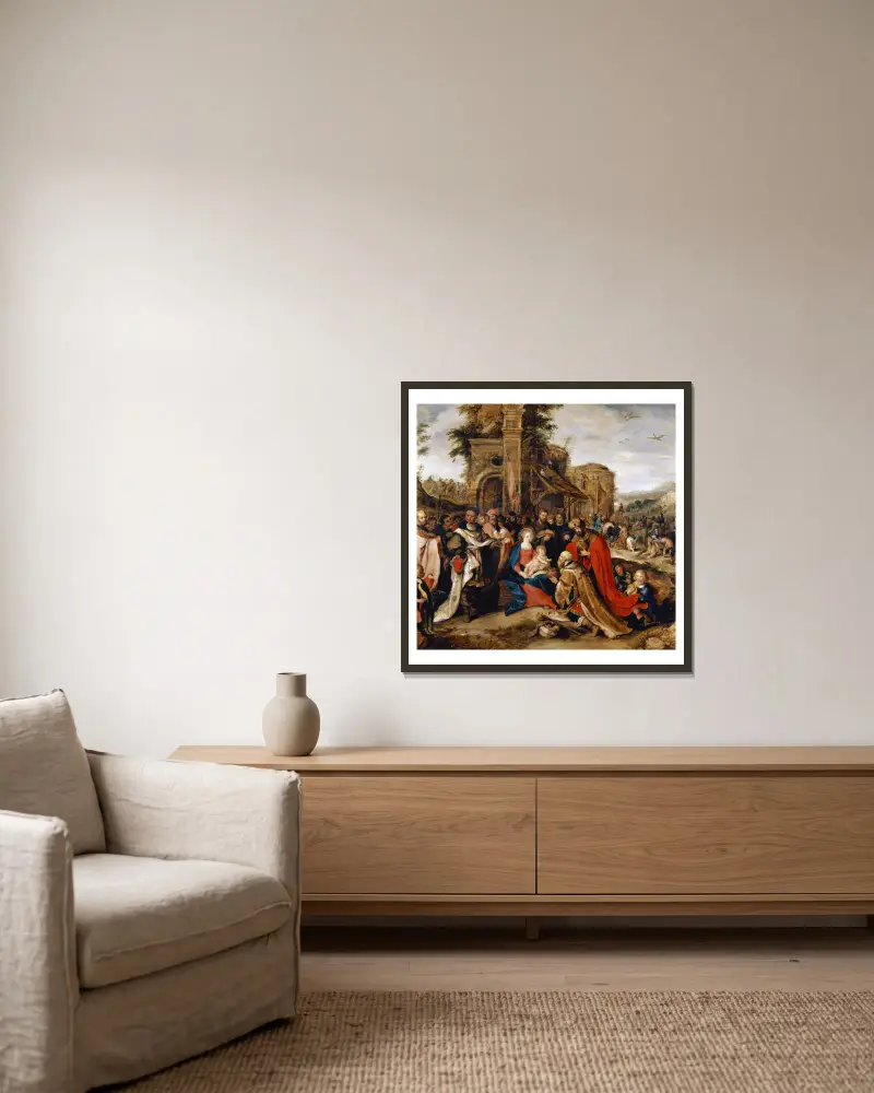Konungarnas tillbedjan av Frans Francken the Younger inramad på en vägg