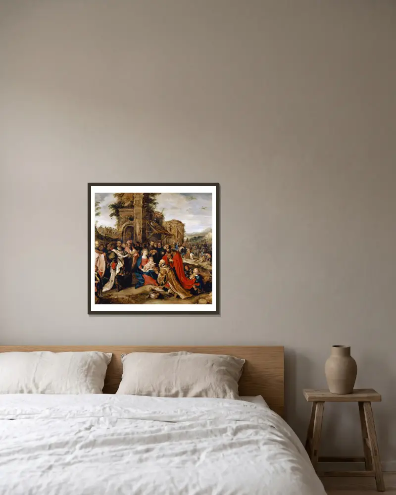Konungarnas tillbedjan av Frans Francken the Younger inramad på en vägg