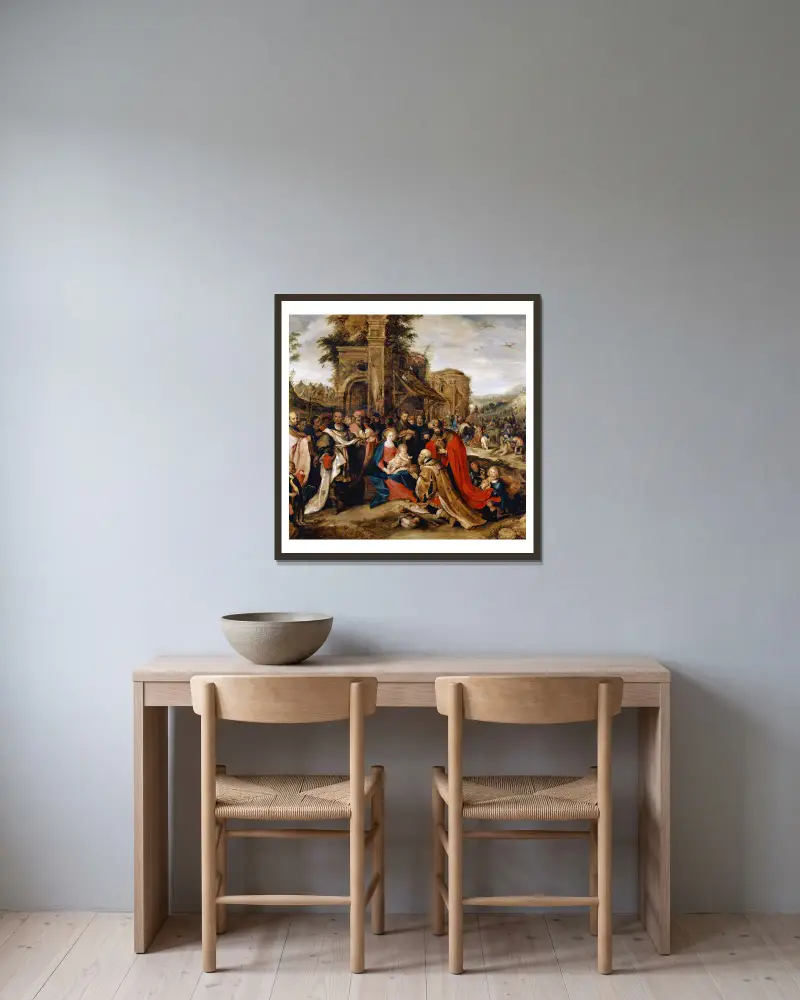 Konungarnas tillbedjan av Frans Francken the Younger inramad på en vägg