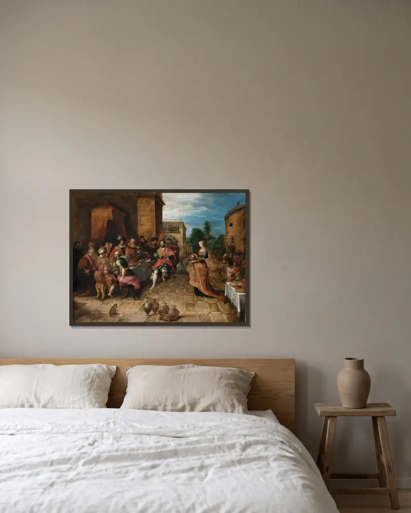 Herodes gästabud. Salome överlämnar Johannes Döparens huvud av Frans Francken the Younger inramad på en vägg