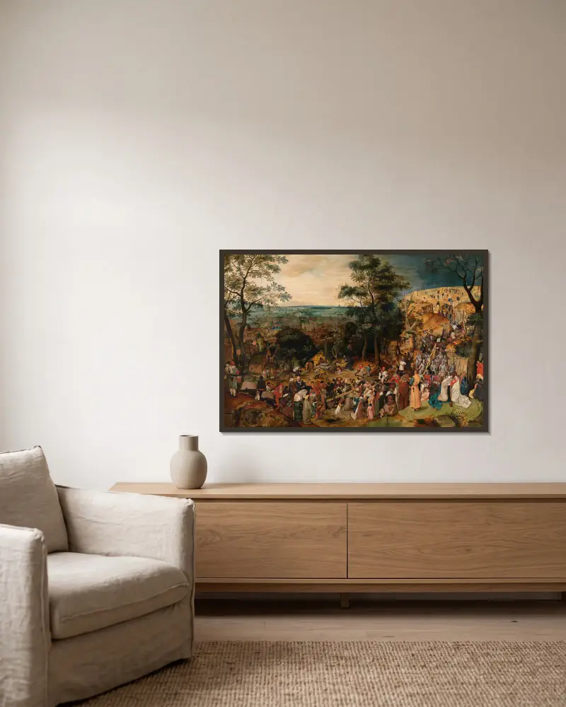 Korsbärandet av Pieter Brueghel The Younger inramad på en vägg