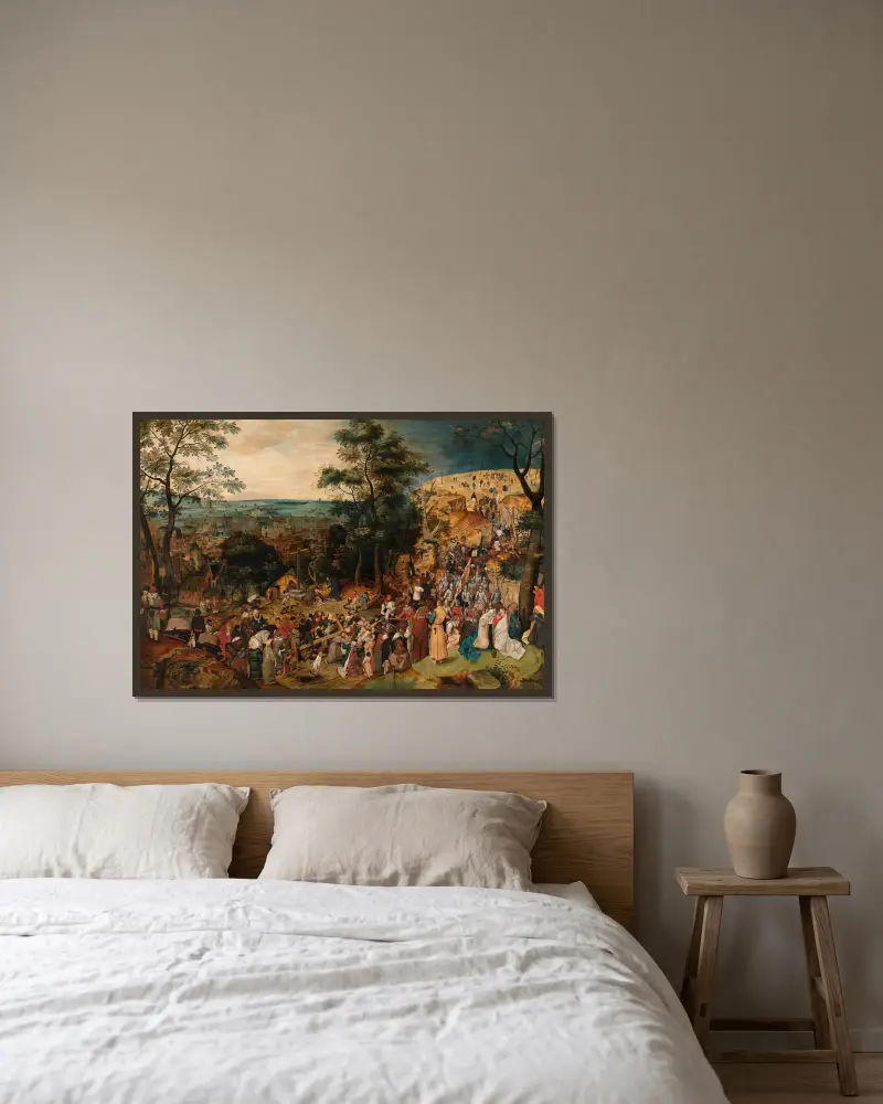 Korsbärandet av Pieter Brueghel The Younger inramad på en vägg